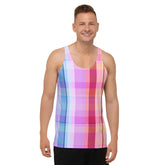 Dazzling Prism Burst Men's Tank Top, featuring an explosion of colors for a vibrant summer look.